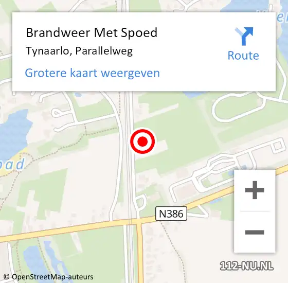 Locatie op kaart van de 112 melding: Brandweer Met Spoed Naar Tynaarlo, Parallelweg op 7 augustus 2023 12:05