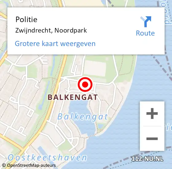 Locatie op kaart van de 112 melding: Politie Zwijndrecht, Noordpark op 7 augustus 2023 12:43