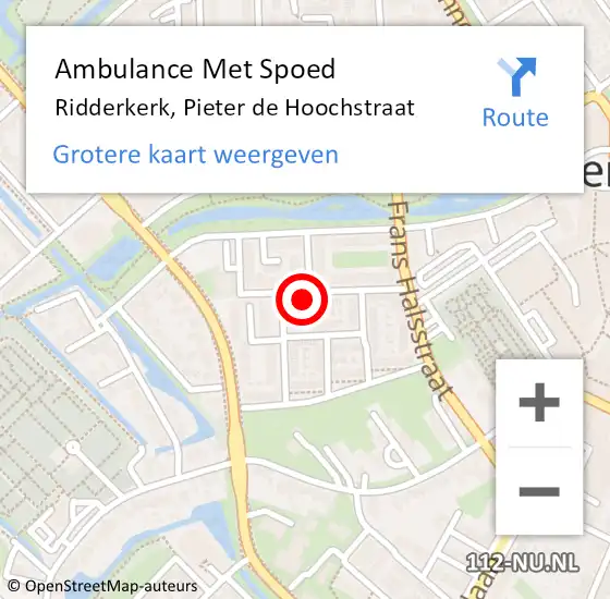 Locatie op kaart van de 112 melding: Ambulance Met Spoed Naar Ridderkerk, Pieter de Hoochstraat op 7 augustus 2023 12:53