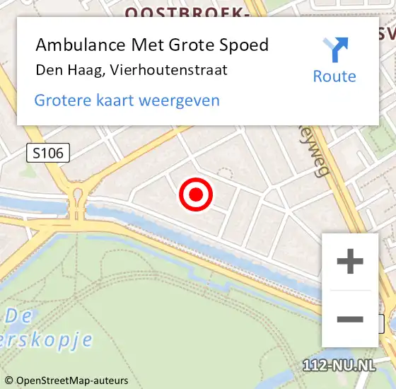 Locatie op kaart van de 112 melding: Ambulance Met Grote Spoed Naar Den Haag, Vierhoutenstraat op 7 augustus 2023 12:57