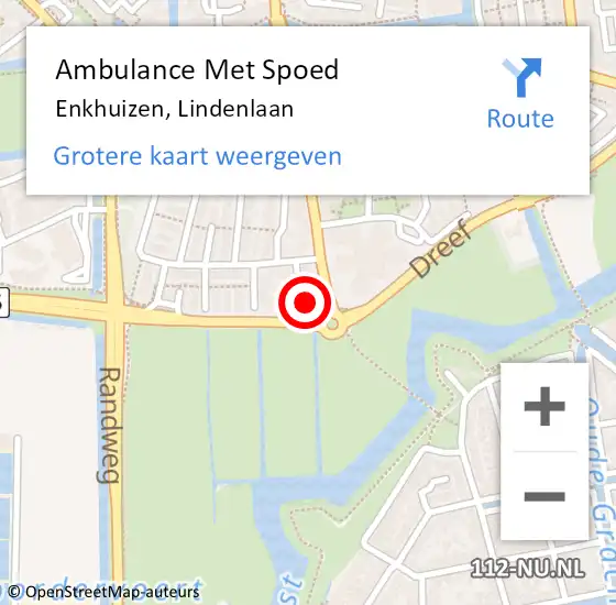 Locatie op kaart van de 112 melding: Ambulance Met Spoed Naar Enkhuizen, Lindenlaan op 7 augustus 2023 12:57