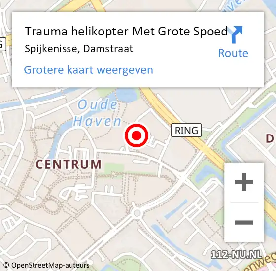 Locatie op kaart van de 112 melding: Trauma helikopter Met Grote Spoed Naar Spijkenisse, Damstraat op 7 augustus 2023 13:00