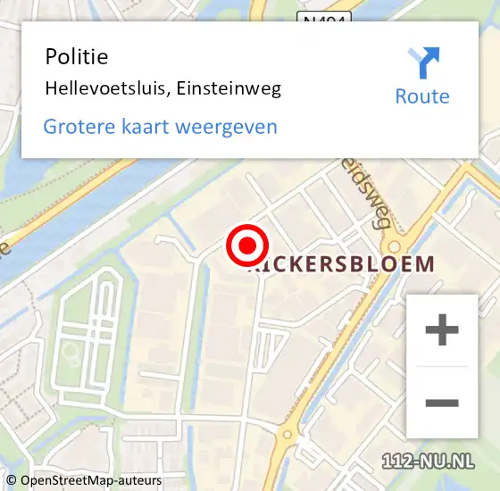 Locatie op kaart van de 112 melding: Politie Hellevoetsluis, Einsteinweg op 7 augustus 2023 13:19