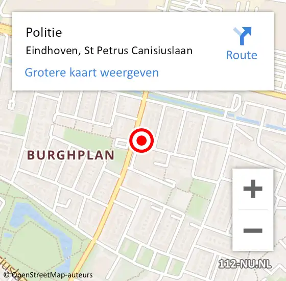 Locatie op kaart van de 112 melding: Politie Eindhoven, St Petrus Canisiuslaan op 7 augustus 2023 13:43