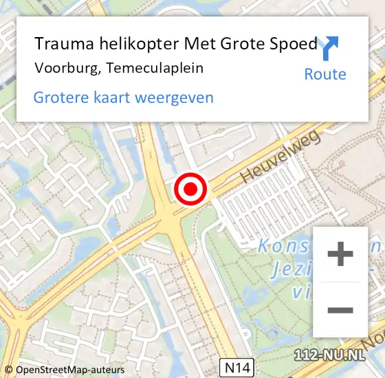 Locatie op kaart van de 112 melding: Trauma helikopter Met Grote Spoed Naar Voorburg, Temeculaplein op 7 augustus 2023 14:31