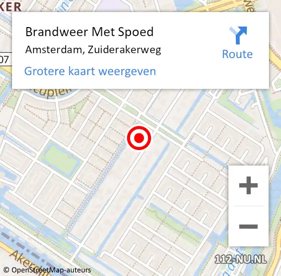 Locatie op kaart van de 112 melding: Brandweer Met Spoed Naar Amsterdam, Zuiderakerweg op 7 augustus 2023 15:13