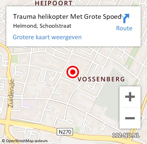 Locatie op kaart van de 112 melding: Trauma helikopter Met Grote Spoed Naar Helmond, Schoolstraat op 7 augustus 2023 15:34