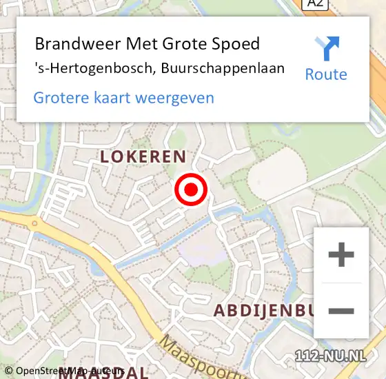 Locatie op kaart van de 112 melding: Brandweer Met Grote Spoed Naar 's-Hertogenbosch, Buurschappenlaan op 7 augustus 2023 15:34