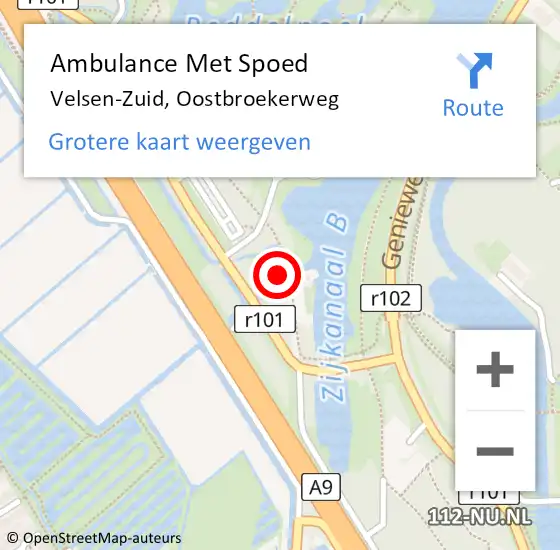 Locatie op kaart van de 112 melding: Ambulance Met Spoed Naar Velsen-Zuid, Oostbroekerweg op 7 augustus 2023 16:04