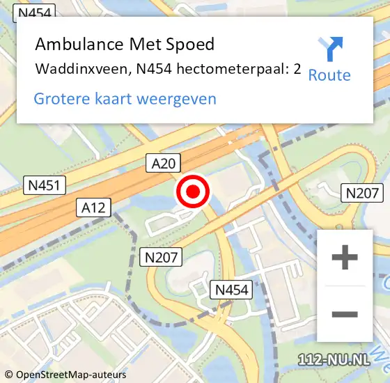 Locatie op kaart van de 112 melding: Ambulance Met Spoed Naar Waddinxveen, N454 hectometerpaal: 2 op 7 augustus 2023 16:37