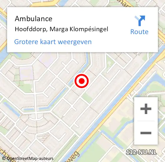 Locatie op kaart van de 112 melding: Ambulance Hoofddorp, Marga Klompésingel op 7 augustus 2023 17:07