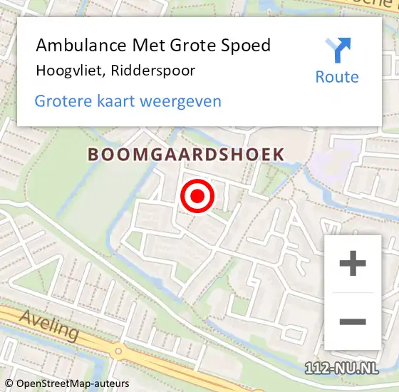 Locatie op kaart van de 112 melding: Ambulance Met Grote Spoed Naar Hoogvliet, Ridderspoor op 7 augustus 2023 18:01