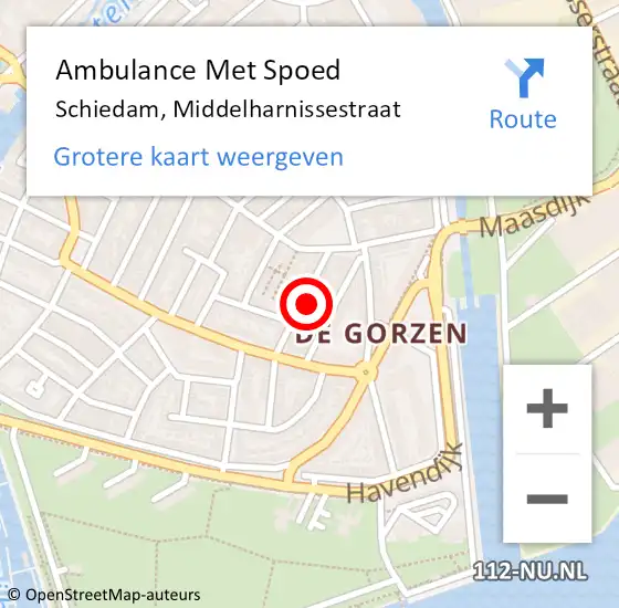 Locatie op kaart van de 112 melding: Ambulance Met Spoed Naar Schiedam, Middelharnissestraat op 7 augustus 2023 18:33