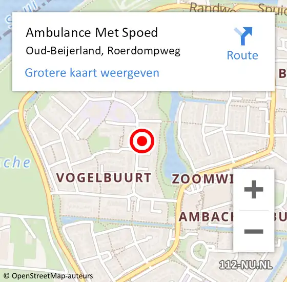 Locatie op kaart van de 112 melding: Ambulance Met Spoed Naar Oud-Beijerland, Roerdompweg op 7 augustus 2023 18:52