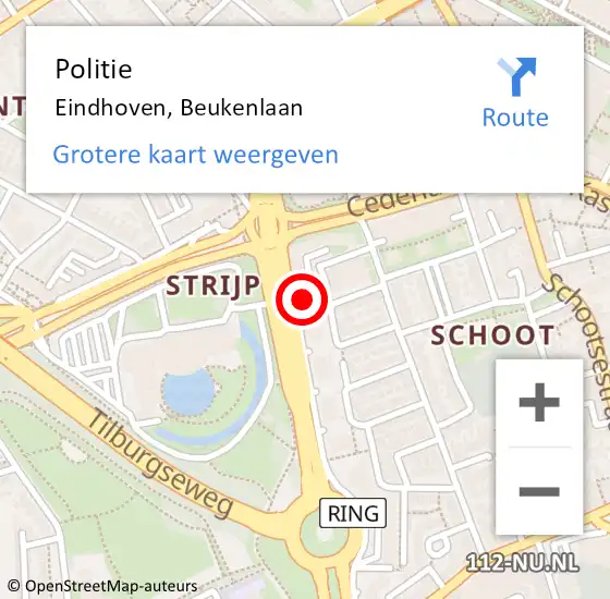 Locatie op kaart van de 112 melding: Politie Eindhoven, Beukenlaan op 7 augustus 2023 18:57