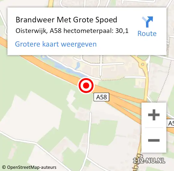 Locatie op kaart van de 112 melding: Brandweer Met Grote Spoed Naar Oisterwijk, A58 hectometerpaal: 30,1 op 7 augustus 2023 19:14