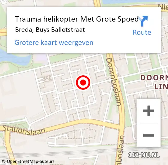 Locatie op kaart van de 112 melding: Trauma helikopter Met Grote Spoed Naar Breda, Buys Ballotstraat op 7 augustus 2023 20:08