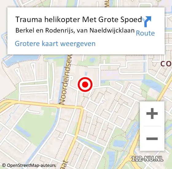 Locatie op kaart van de 112 melding: Trauma helikopter Met Grote Spoed Naar Berkel en Rodenrijs, van Naeldwijcklaan op 7 augustus 2023 20:33