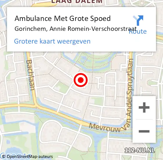 Locatie op kaart van de 112 melding: Ambulance Met Grote Spoed Naar Gorinchem, Annie Romein-Verschoorstraat op 7 augustus 2023 21:16