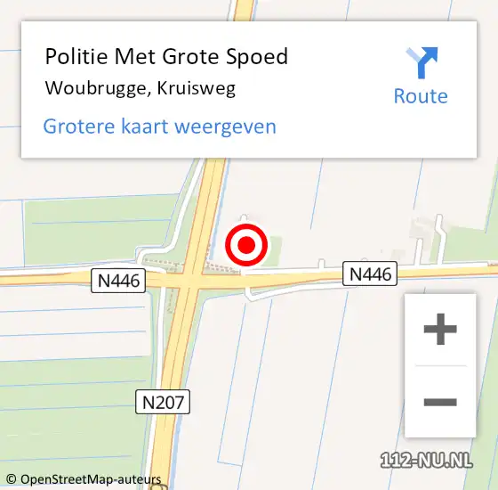 Locatie op kaart van de 112 melding: Politie Met Grote Spoed Naar Woubrugge, Kruisweg op 7 augustus 2023 22:10