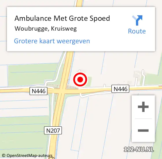 Locatie op kaart van de 112 melding: Ambulance Met Grote Spoed Naar Woubrugge, Kruisweg op 7 augustus 2023 22:11
