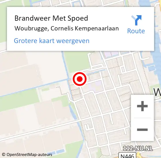 Locatie op kaart van de 112 melding: Brandweer Met Spoed Naar Woubrugge, Cornelis Kempenaarlaan op 7 augustus 2023 22:12