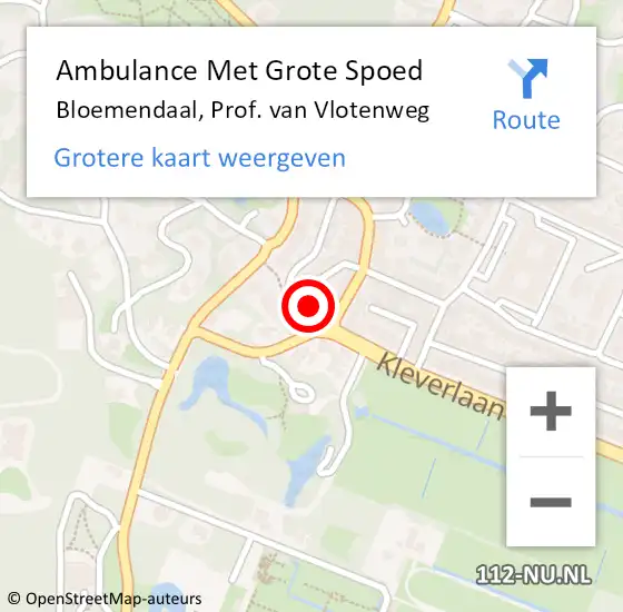 Locatie op kaart van de 112 melding: Ambulance Met Grote Spoed Naar Bloemendaal, Prof. van Vlotenweg op 7 augustus 2023 22:13