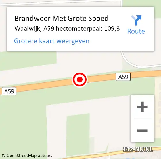 Locatie op kaart van de 112 melding: Brandweer Met Grote Spoed Naar Waalwijk, A59 hectometerpaal: 109,3 op 7 augustus 2023 22:13