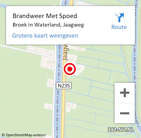 Locatie op kaart van de 112 melding: Brandweer Met Spoed Naar Broek in Waterland, Jaagweg op 8 augustus 2023 00:27