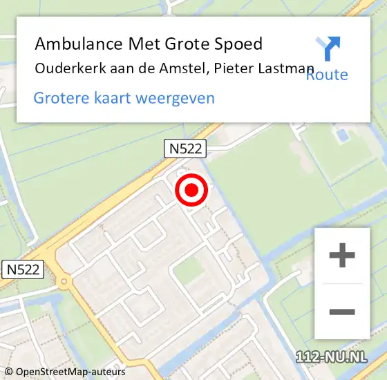 Locatie op kaart van de 112 melding: Ambulance Met Grote Spoed Naar Ouderkerk aan de Amstel, Pieter Lastman op 8 augustus 2023 01:06