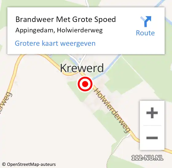 Locatie op kaart van de 112 melding: Brandweer Met Grote Spoed Naar Appingedam, Holwierderweg op 8 augustus 2023 01:37