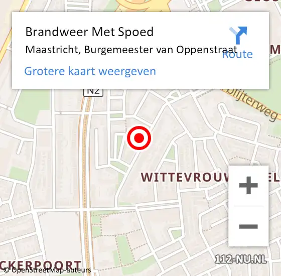 Locatie op kaart van de 112 melding: Brandweer Met Spoed Naar Maastricht, Burgemeester van Oppenstraat op 8 augustus 2023 03:01