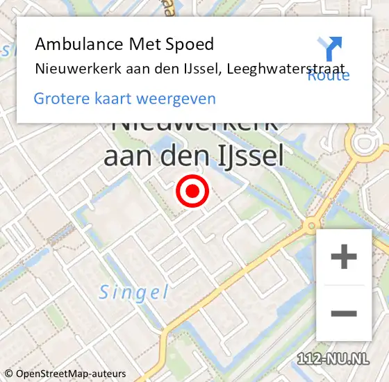 Locatie op kaart van de 112 melding: Ambulance Met Spoed Naar Nieuwerkerk aan den IJssel, Leeghwaterstraat op 8 augustus 2023 03:26