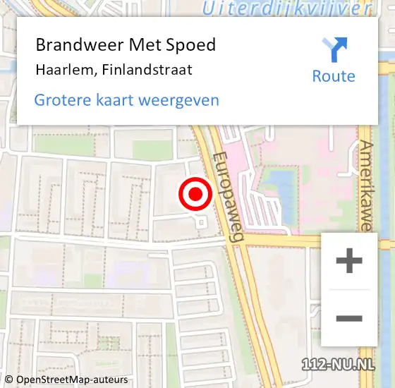 Locatie op kaart van de 112 melding: Brandweer Met Spoed Naar Haarlem, Finlandstraat op 8 augustus 2023 03:31