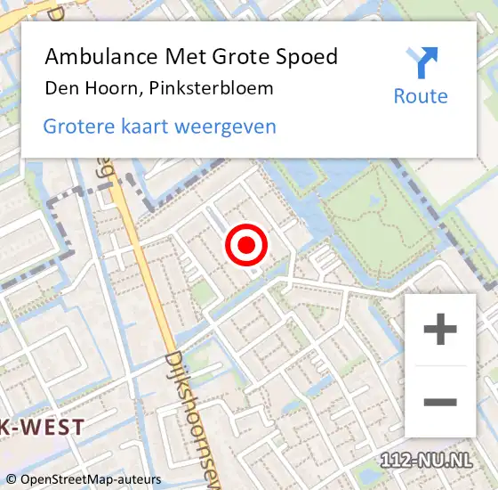 Locatie op kaart van de 112 melding: Ambulance Met Grote Spoed Naar Den Hoorn, Pinksterbloem op 8 augustus 2023 04:41