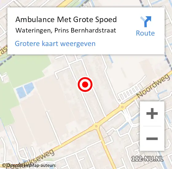 Locatie op kaart van de 112 melding: Ambulance Met Grote Spoed Naar Wateringen, Prins Bernhardstraat op 8 augustus 2023 04:52