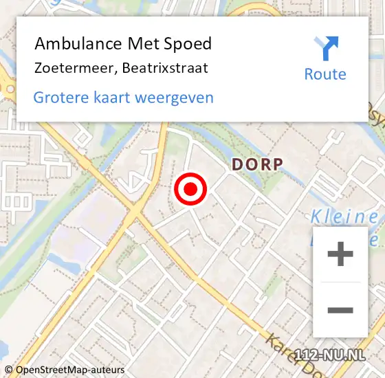 Locatie op kaart van de 112 melding: Ambulance Met Spoed Naar Zoetermeer, Beatrixstraat op 8 augustus 2023 05:35