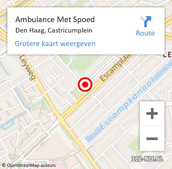 Locatie op kaart van de 112 melding: Ambulance Met Spoed Naar Den Haag, Castricumplein op 8 augustus 2023 08:32