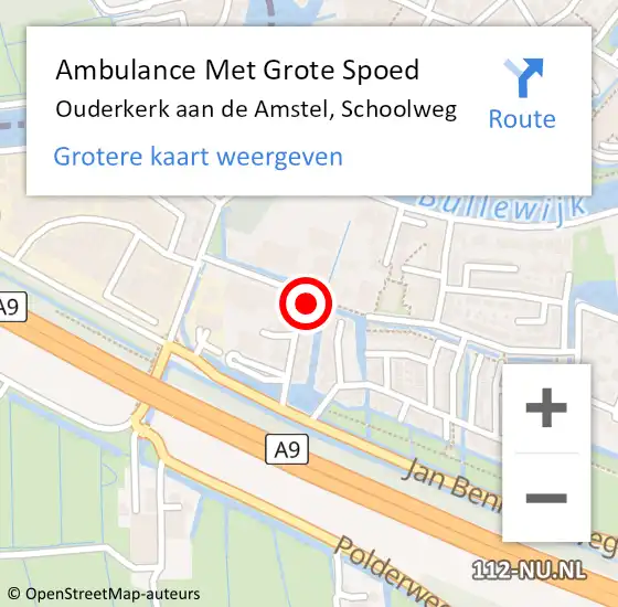 Locatie op kaart van de 112 melding: Ambulance Met Grote Spoed Naar Ouderkerk aan de Amstel, Schoolweg op 8 augustus 2023 09:13
