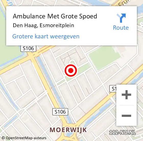 Locatie op kaart van de 112 melding: Ambulance Met Grote Spoed Naar Den Haag, Esmoreitplein op 8 augustus 2023 10:03