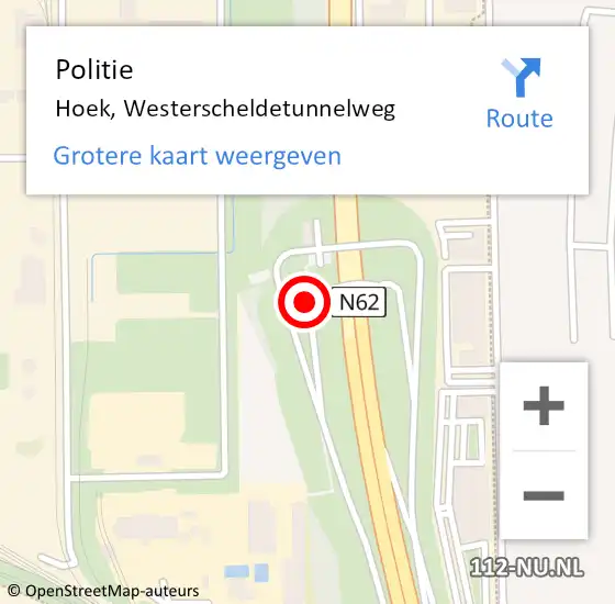 Locatie op kaart van de 112 melding: Politie Hoek, Westerscheldetunnelweg op 8 augustus 2023 10:06