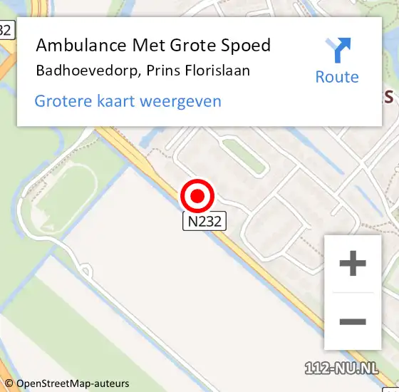 Locatie op kaart van de 112 melding: Ambulance Met Grote Spoed Naar Badhoevedorp, Prins Florislaan op 8 augustus 2023 10:37