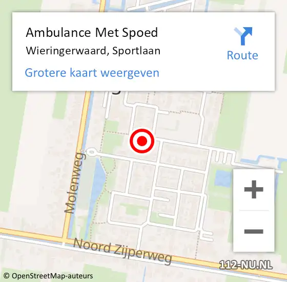 Locatie op kaart van de 112 melding: Ambulance Met Spoed Naar Wieringerwaard, Sportlaan op 8 augustus 2023 10:41