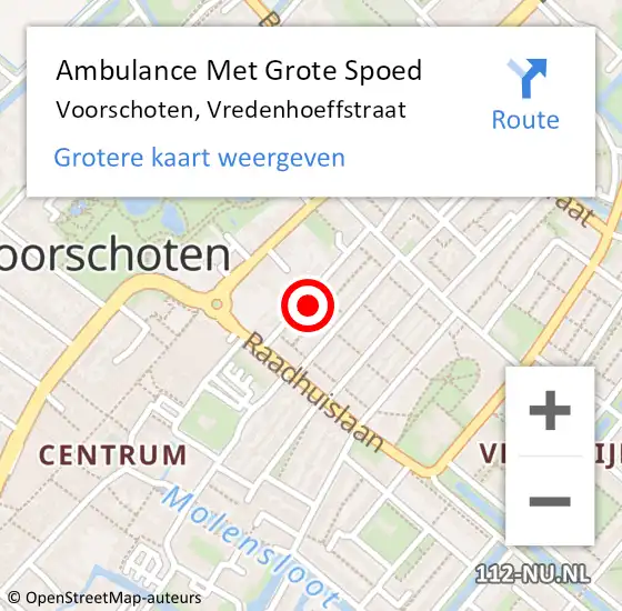 Locatie op kaart van de 112 melding: Ambulance Met Grote Spoed Naar Voorschoten, Vredenhoeffstraat op 8 augustus 2023 10:43