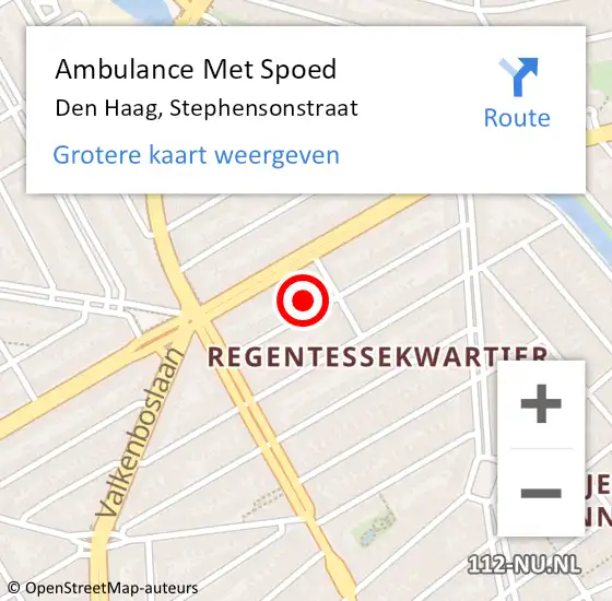 Locatie op kaart van de 112 melding: Ambulance Met Spoed Naar Den Haag, Stephensonstraat op 8 augustus 2023 10:51