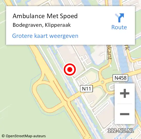 Locatie op kaart van de 112 melding: Ambulance Met Spoed Naar Bodegraven, Klipperaak op 8 augustus 2023 11:07