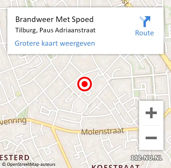 Locatie op kaart van de 112 melding: Brandweer Met Spoed Naar Tilburg, Paus Adriaanstraat op 8 augustus 2023 11:16