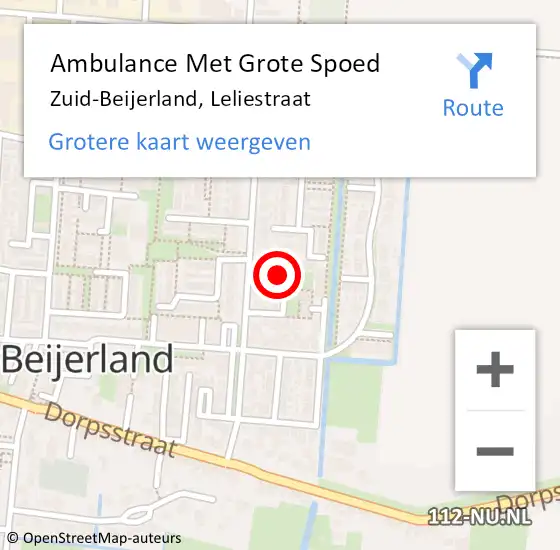 Locatie op kaart van de 112 melding: Ambulance Met Grote Spoed Naar Zuid-Beijerland, Leliestraat op 8 augustus 2023 11:32