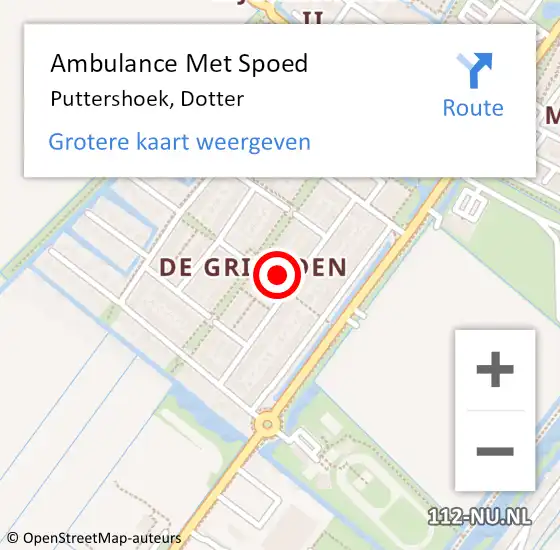 Locatie op kaart van de 112 melding: Ambulance Met Spoed Naar Puttershoek, Dotter op 8 augustus 2023 11:35