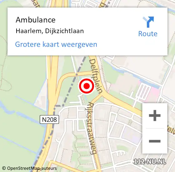 Locatie op kaart van de 112 melding: Ambulance Haarlem, Dijkzichtlaan op 8 augustus 2023 11:42